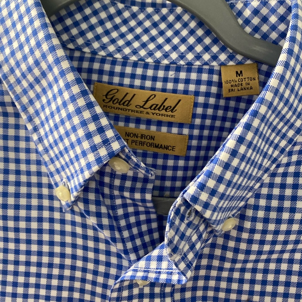 Blue and white check men’s shirt